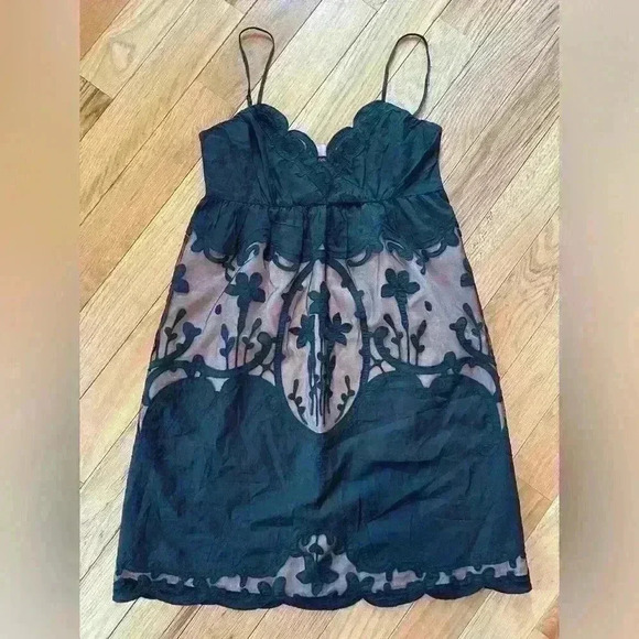 Betsey Johnson Vintage Black Mini Dress Empire Waist Illusion Sheer Y2K SZ 6 - Picture 1 of 16